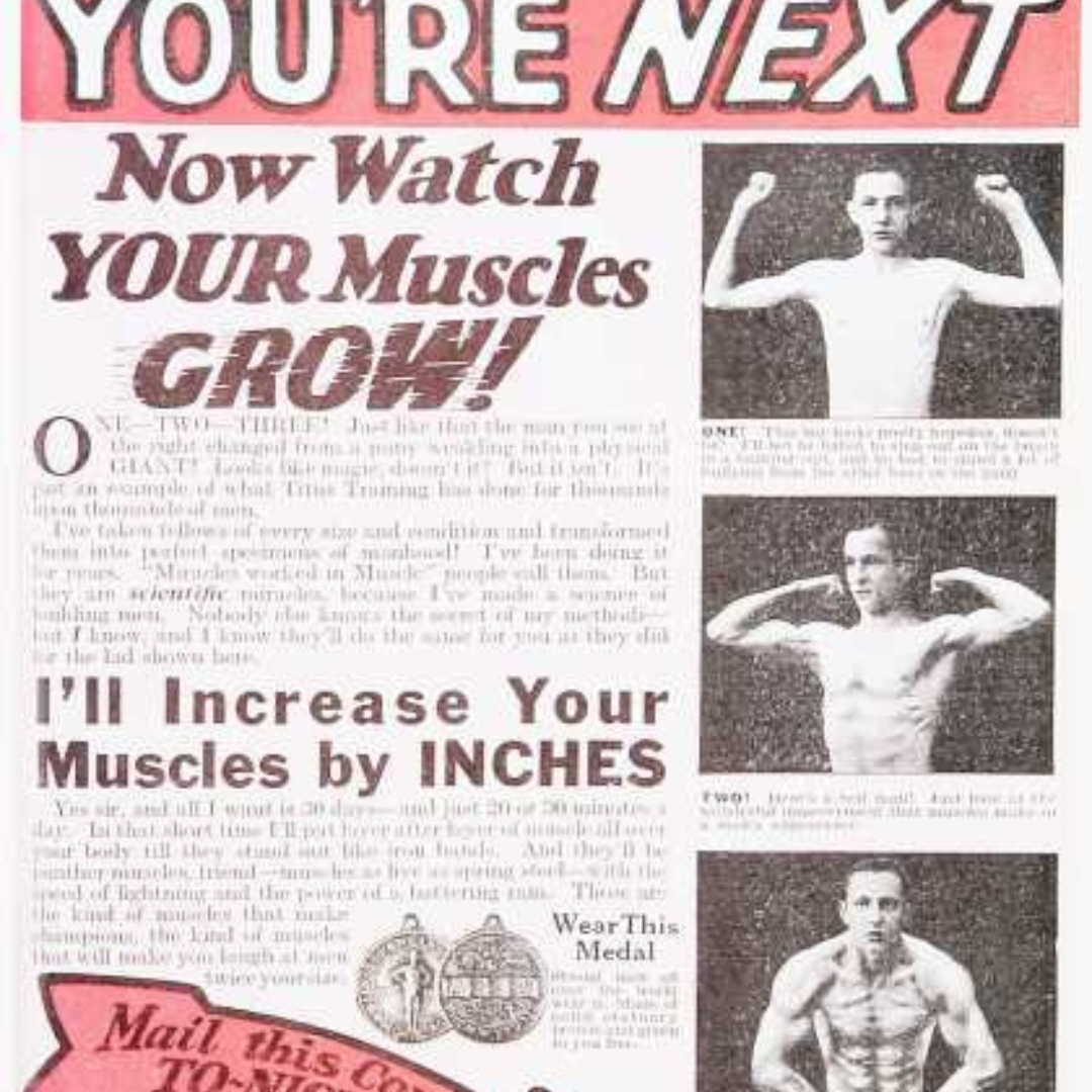 Watch Your Muscles Grow... For Real This Time. -vintage muscle ad